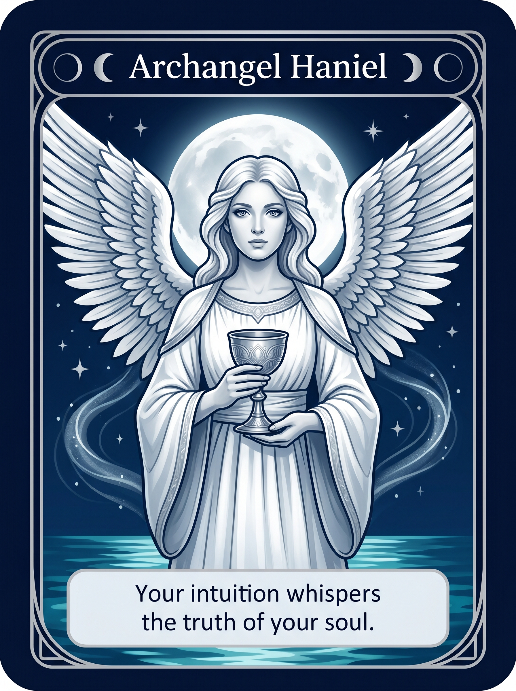Engelenkaart Aartsengel Haniel — Your intuition whispers the truth of your soul