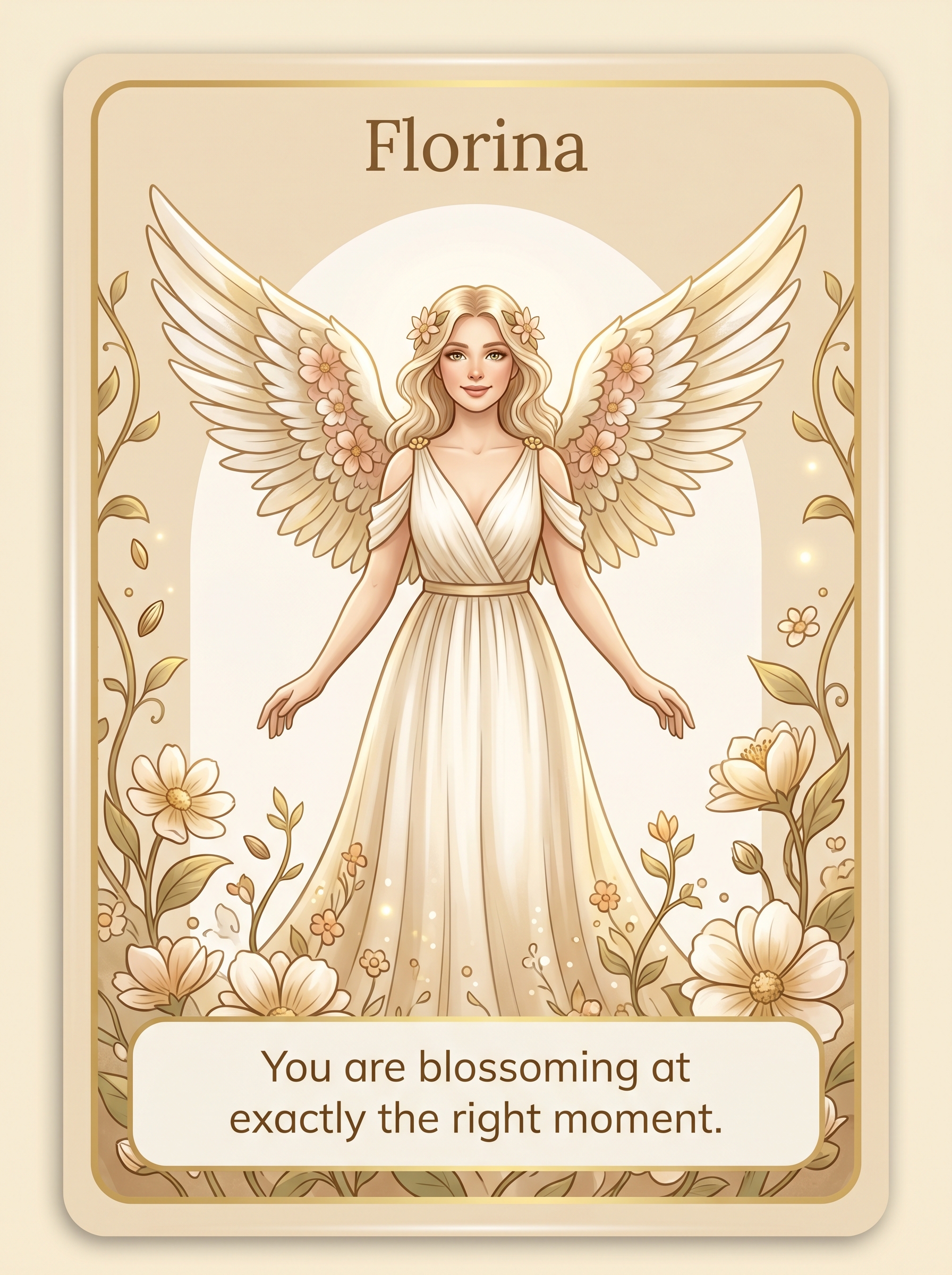 Engelenkaart Florina — You are blossoming at exactly the right moment