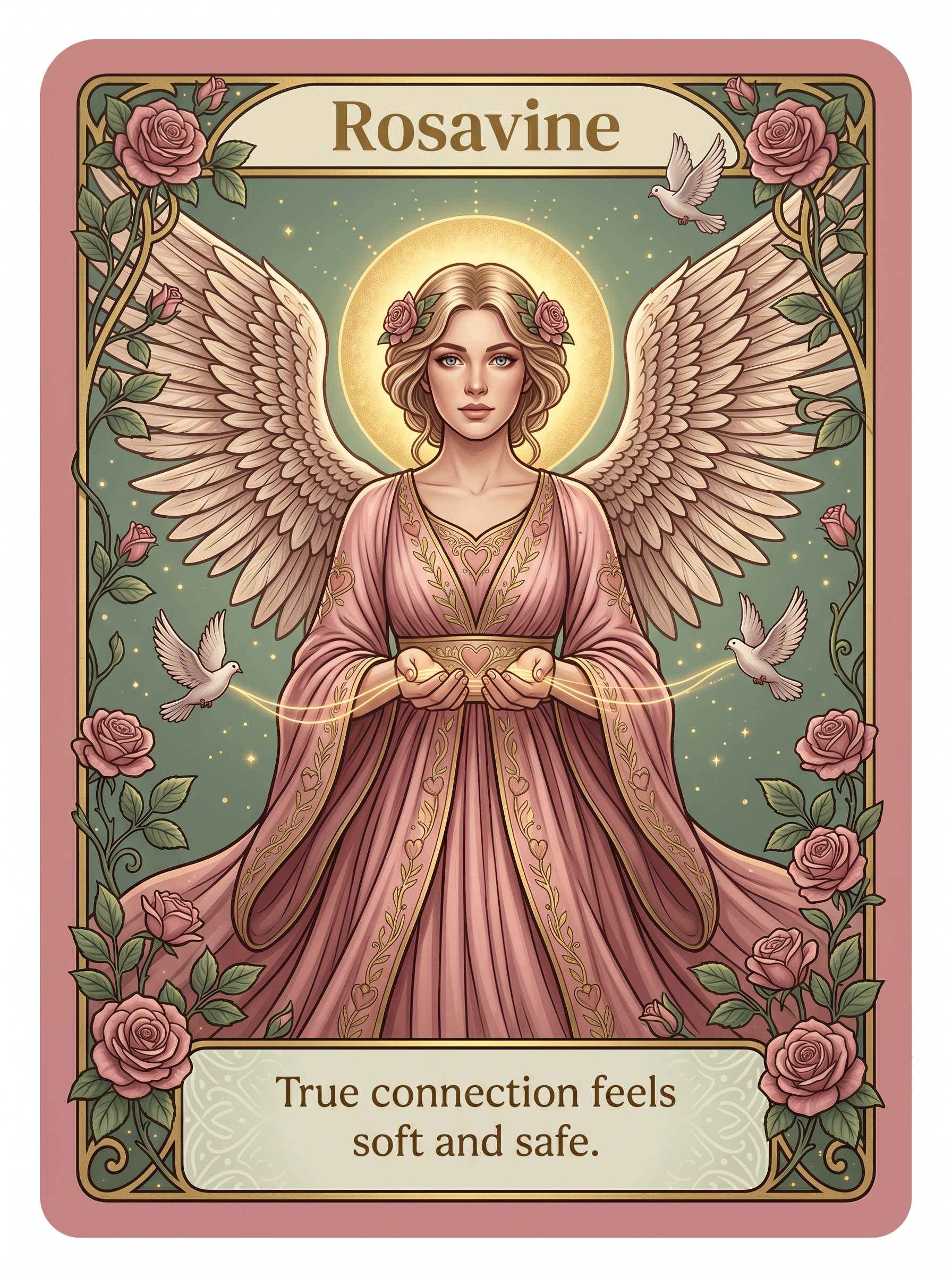 Engelenkaart Rosavine — True connection feels soft and safe