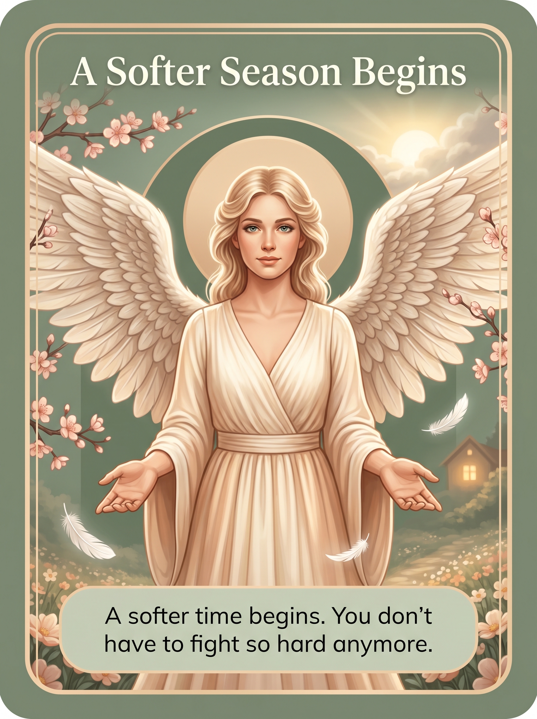 Engelenkaart A Softer Season Begins — A softer time begins. You don't have to fight so hard anymore