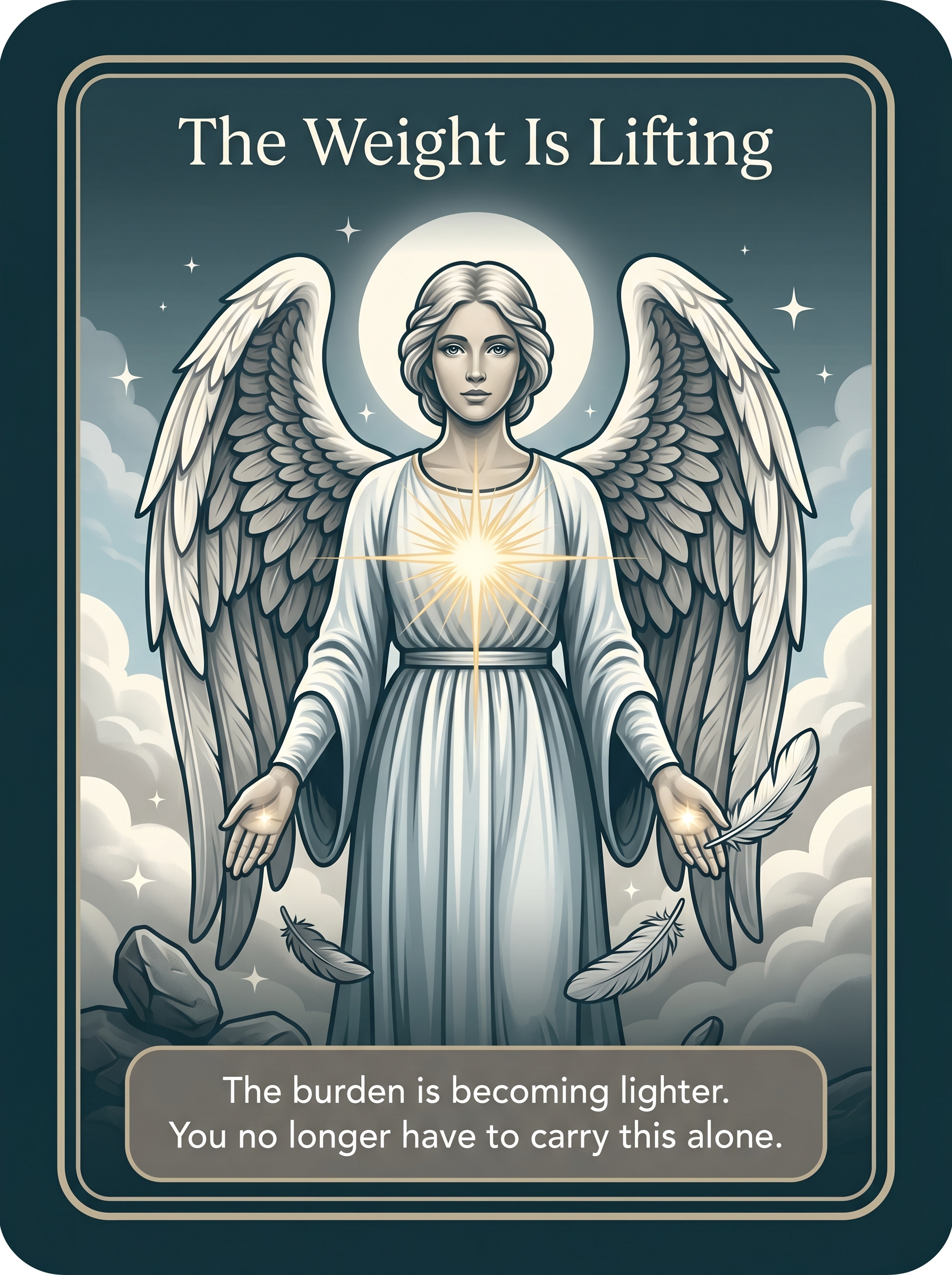Engelenkaart The Weight Is Lifting — The burden is becoming lighter. You no longer have to carry this alone
