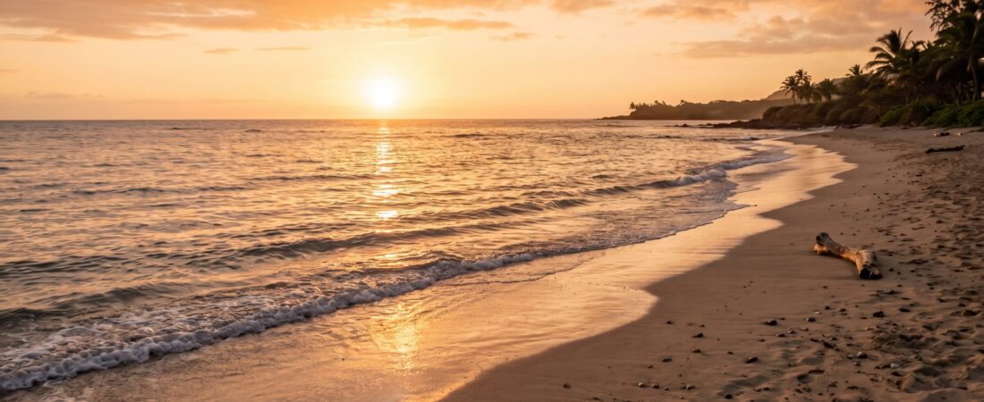 Serene zonsondergang aan zee — de cyclus van een jaar