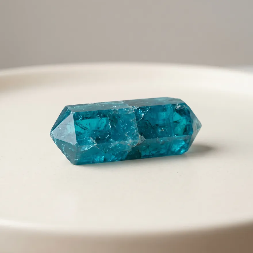 Blauw apatiet kristal op witte achtergrond